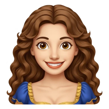 30 yr old italian woman, long brown wavy hair, big brown eyes, huge smile, fancy dress, no bangs,  sticker