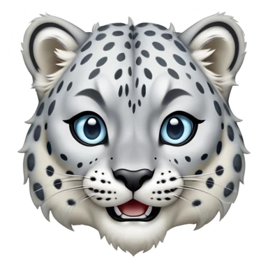 Cinematic-Comical-Snow-Leopard-Portrait-Emoji – Head tilted dramatically with an exaggeratedly amused expression, featuring a thick, spotted white-and-grey coat with a dense ruff around the neck, wide, piercing icy blue eyes filled with playful disbelief zoomed out showing the shoulders sticker