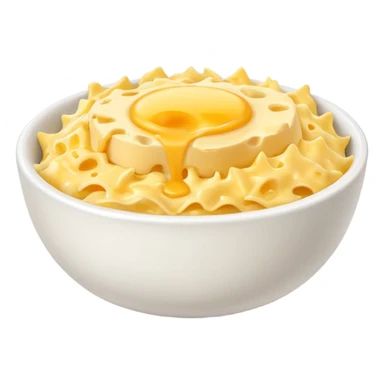 Scrambled eggs in a bowl with cheese sticker