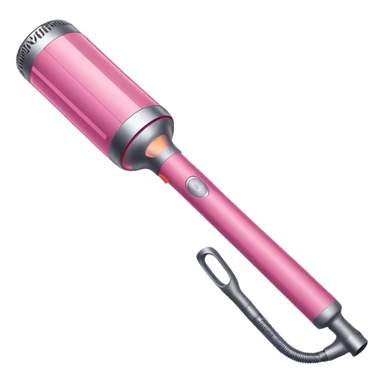 Pink Dyson Airwrap styling wand, long cylindrical barrel with rounded curling attachment, glossy pink body, silver accents, realistic sticker
