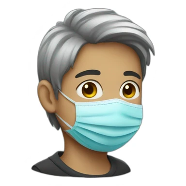 A boy wearing a mask sticker