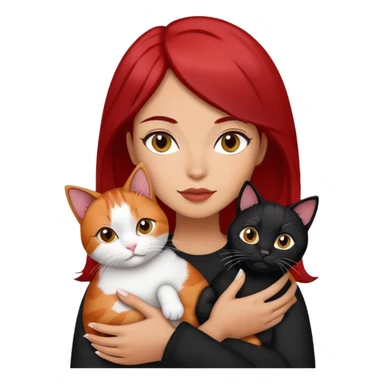 perempuan berambut merah dan hitam sedang menggendong kucing 3 warna yaitu hitam, coklat, dan putih  sticker