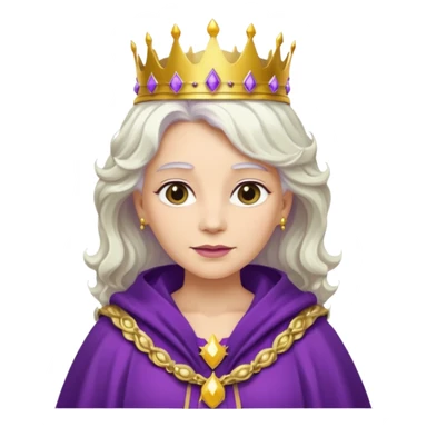 Queen with wavy white hair – golden crown, purple robe sticker