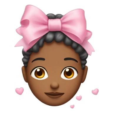 a 🥺 emoji with bow and small pink hearts on head  sticker
