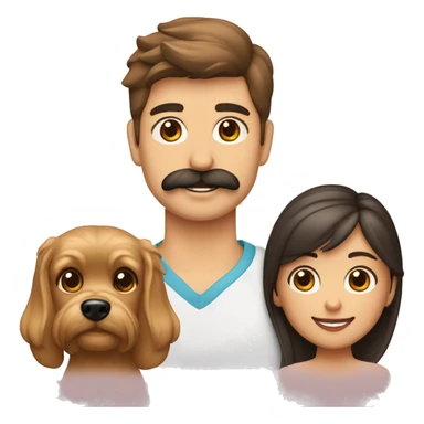 Familia de 3 personas joven con bigote adolescente y mujer adolescente un perro yorkshire sticker