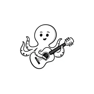 happy octopus with multiple arms playing guitar sticker