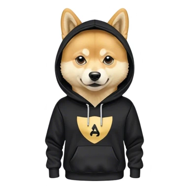 Doge in black addidas hoodie, front full view sticker