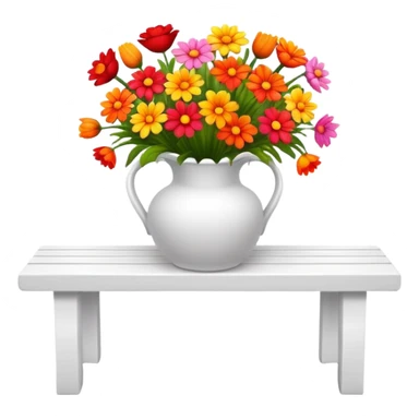 White benches with a romantic lush warm-colored flower vase on top of table sticker