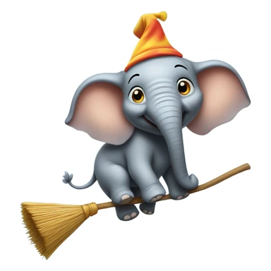 Elephant flying on a broom sticker