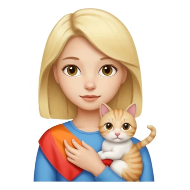 Chica rubia cargando a su gato tricolor  sticker
