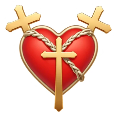 Two red  heart outlines  entwined with a simple gold cross  sticker