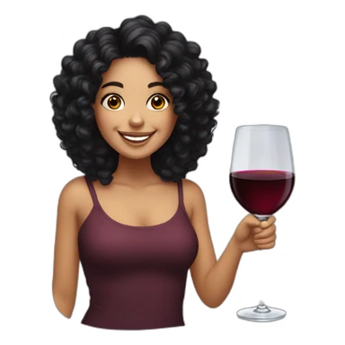 White latin girl with big smile, curly black hair and glass of wine sticker