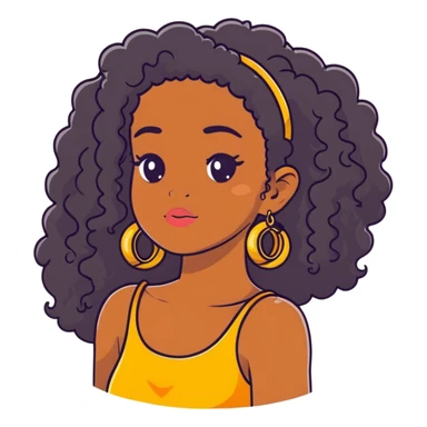 pretty black girl with long curly hair wearing gold hoop earrings and accessories sticker