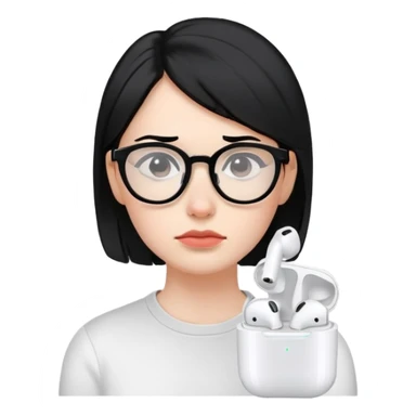 "- Nữ
- 30 tuổi
- Da trắng
- Tóc đen
- Đeo kính, đeo airpod
- Mặt buồn
" sticker