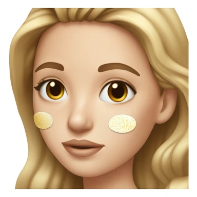 White Skin care on white freackles skin of a brunett blue eyed girl using Gold gel skin care patches under her eyes sticker