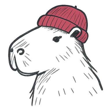 A capybara wearing a raspberry-colored hat sticker