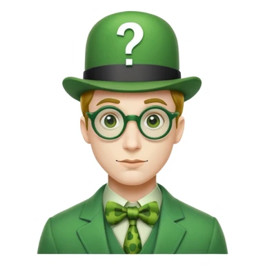 The Riddler villain from Batman with green suit, question mark symbols, bowler hat sticker