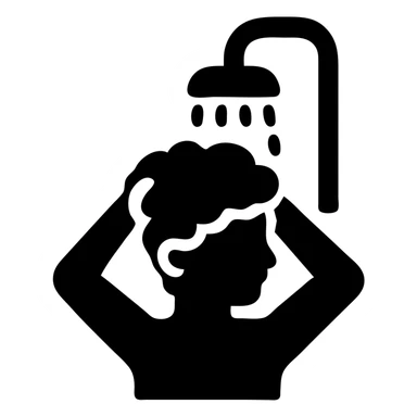A girl washing her hair in a shower, clean aesthetic sticker