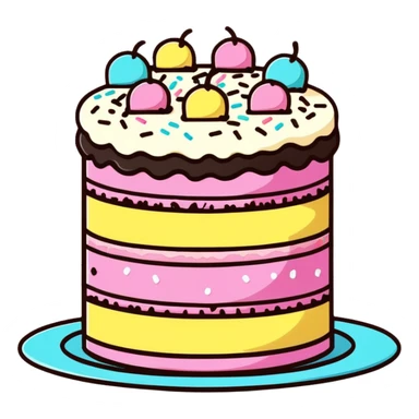 Colorful whole round layer cake with sprinkles and decorative icing sticker