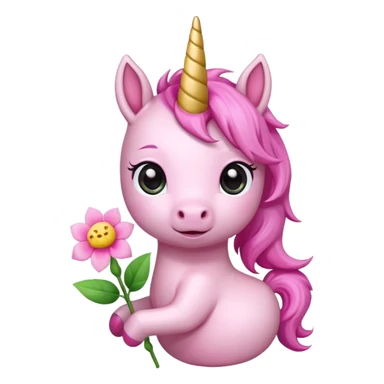 Cute happy anime style pink baby unicorn holding a flower 
 sticker