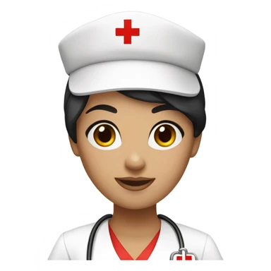pixie cut black hair female nurse with red cross sign hat wearing dress sticker