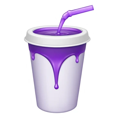 a white styrofaom cup with purple liquid that is tipped over with the liquid slightly pouring out sticker