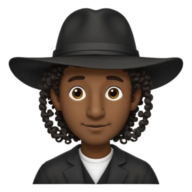 A man with a big nose and a black hat like a top hat but round and all black, with a strand of curly hair coming out from both sides of the hat, the strand of hair should be long  sticker