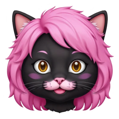 Black cat wearing a pink hair wig sticker