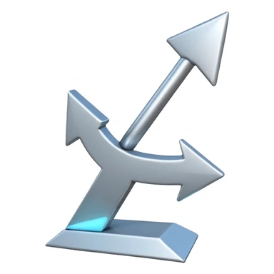 "iOS-style 3D emoji: a bold upward arrow emerging from a glowing base, with metallic edges and bright highlight." sticker