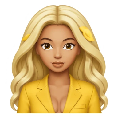 Beyonce with long platinum blonde hair, yellow outfit sticker