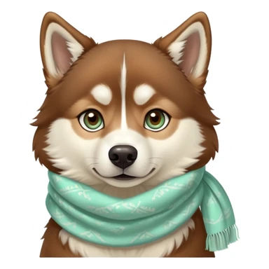 Realist Fluffy brown husky with light jade-colored eyes and a cream scarf sticker