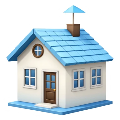 the front view of a mini house with a sky blue roof and white walls sticker