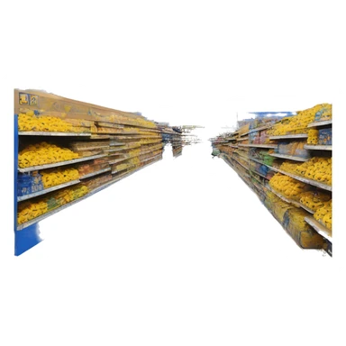 “Walmart store with a simple, recognizable design, featuring the iconic sunburst logo, blue and yellow color scheme, and storefront details that convey a large retail environment.” sticker