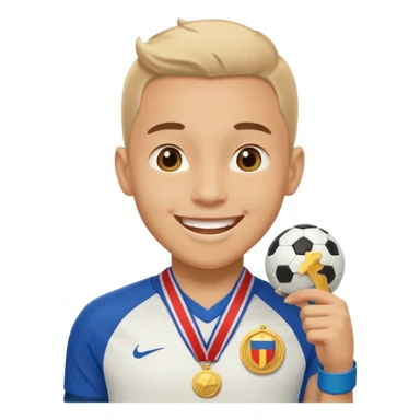 Happy light soccer player with a first-place medal
 sticker