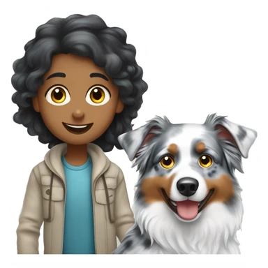Blue Merle Australian shepherd with a girl and boy sticker