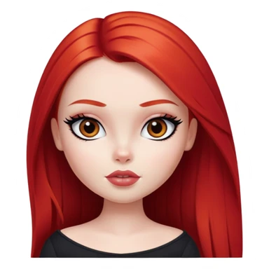 pretty bratz girl, long straight bright red hair, brown eyes, black eyeliner, pale skin sticker