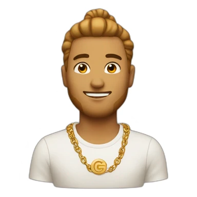 caramel color guy with man bun and gold GG Logo sticker