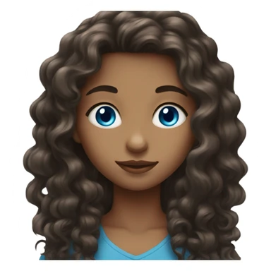 Girl with long curly dark brown hair eith blue eyes sticker