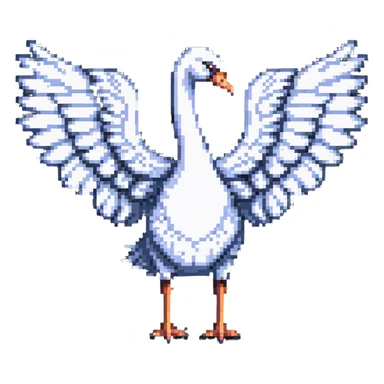 swan flying with wings extended in pixel art style sticker