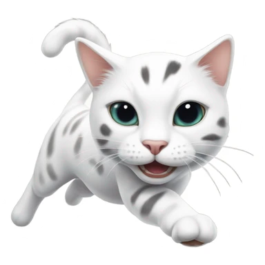 White cat with black markings getting rent pounce sticker
