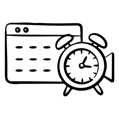Hand-drawn style icon combining calendar, timer, and video camera elements sticker