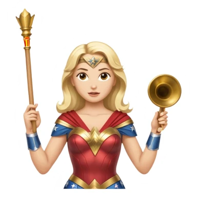 Blonde Wonder Woman holding white orchestra conductor’s baton and bell sticker