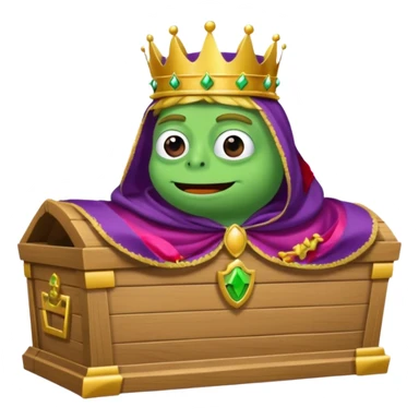 Emoji of an empty wooden coffin labeled ‘ECHO,’ being nailed shut by a king-like Pepe the Frog wearing a crown and cape sticker