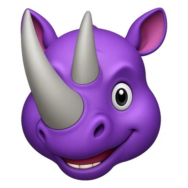 Add two big, normal grey rhino horns to the face, keeping the purple rhino emoji style, no background. The style should resemble the purple rhino emoji style with no background. sticker