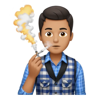 Vaquero camisa de cuadros blanca con negro y chaleco azul  joven sacando humo  sticker