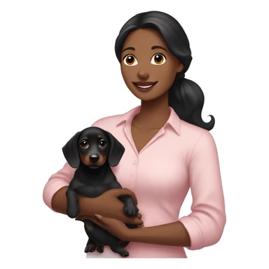 a brunette woman in a light pink shirt holding black dachshund puppy in her arms sticker