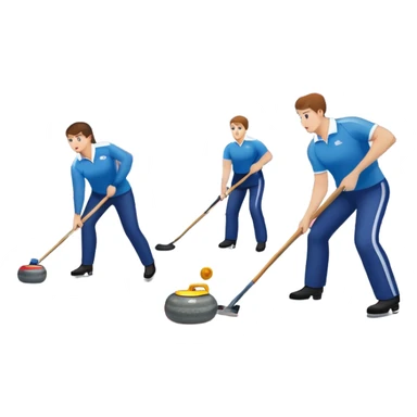 An icon showing a curling match on an indoor ice stadium, with a polished curling stone gliding toward the target and players sweeping. Spectators watch from stands, and flags hang above the rink. Transparent background highlights strategy and focus in the sport of curling. sticker