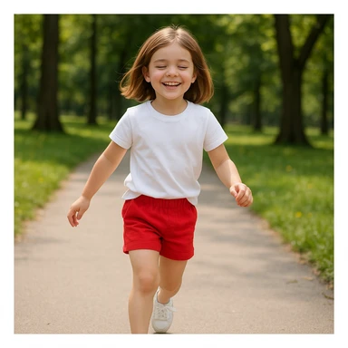 Make the girl's outfit red shorts and a white short-sleeved t-shirt sticker