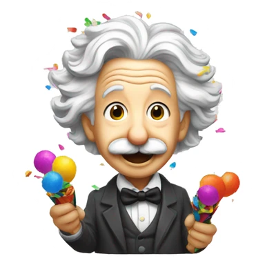 happy albert einstein shooting colorful confetti popper sticker