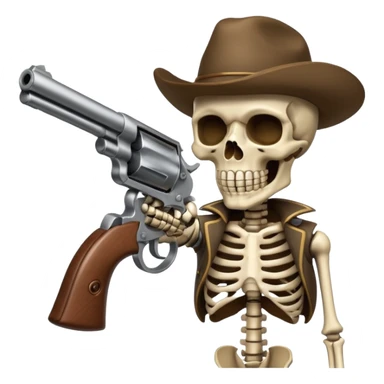Skeleton shoots in head with revolver sticker